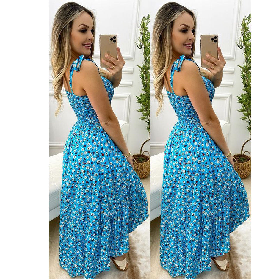 Pleated Sling Floral Dress – 2026 "INS" Painterly Meadow Luxe