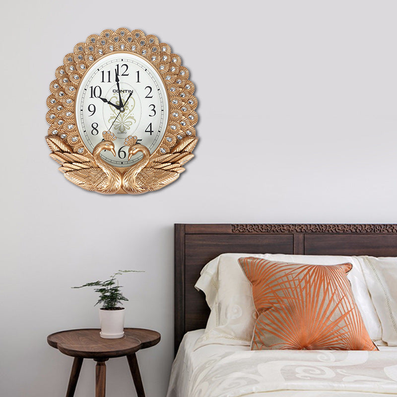 Miwei CONTIN Square Chinoiserie Peacock Wall Clock Mahogany Large