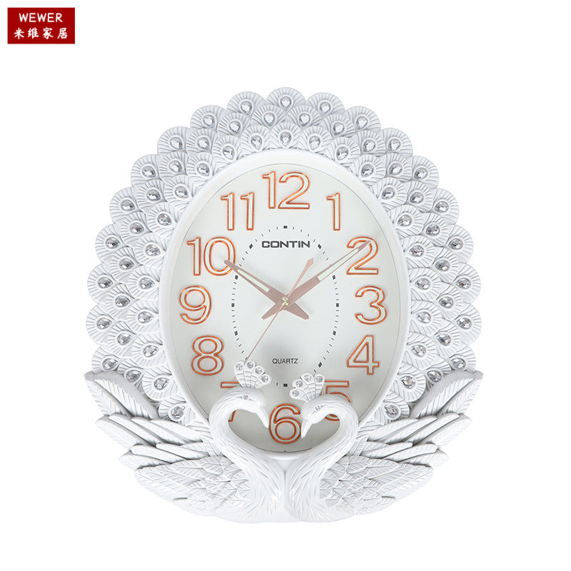 Miwei CONTIN Square Chinoiserie Peacock Wall Clock Mahogany Large