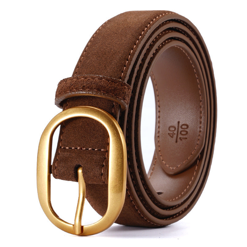 Women’s Suede Leather Belt – Double-Sided Pin Buckle
