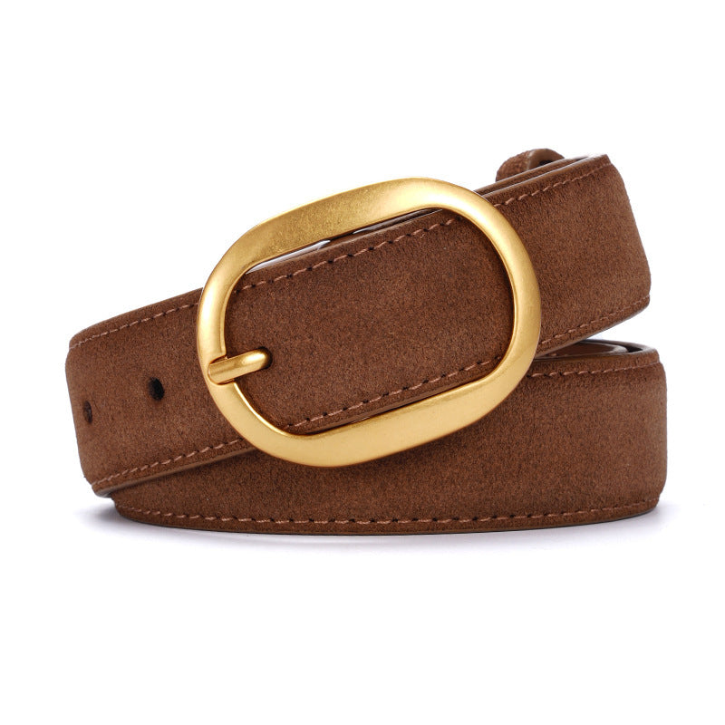 Women’s Suede Leather Belt – Double-Sided Pin Buckle