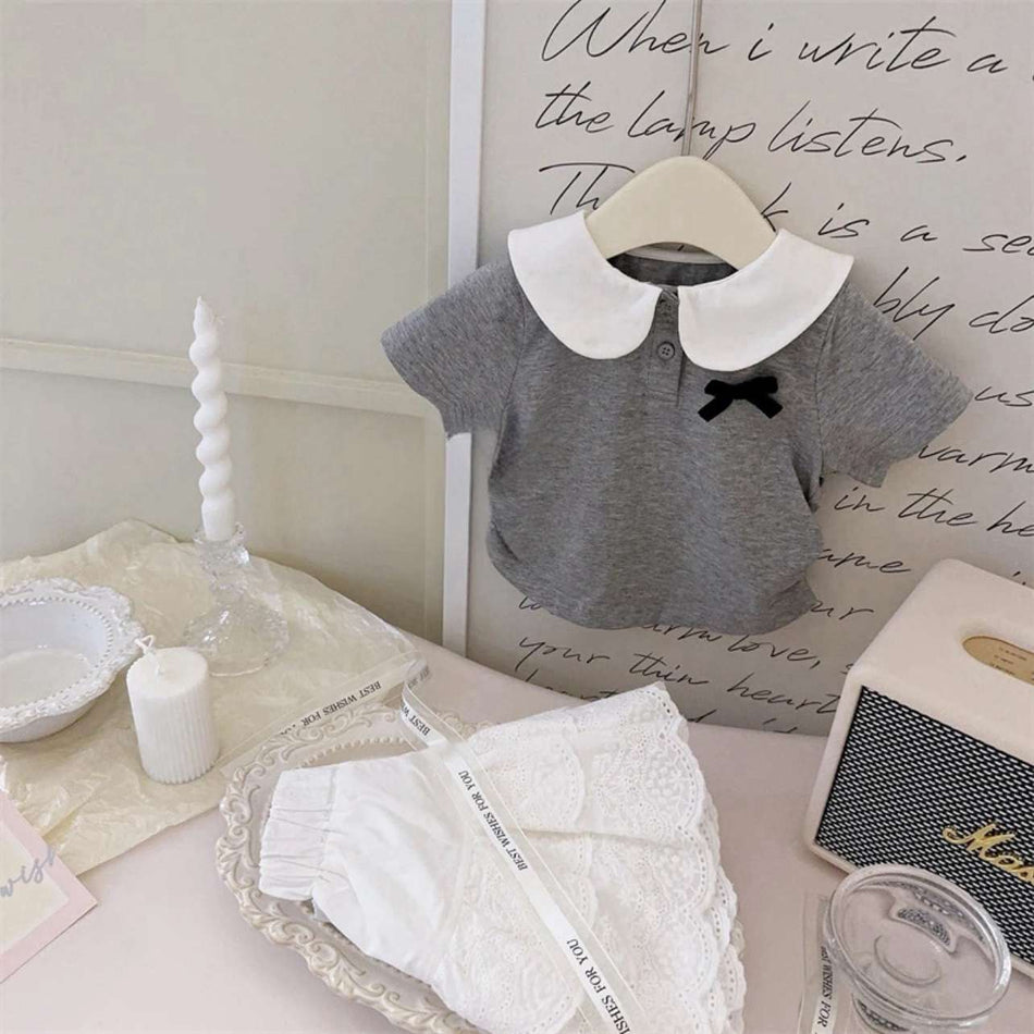 Girls Doll Collar Top & Cake Skirt Summer Set