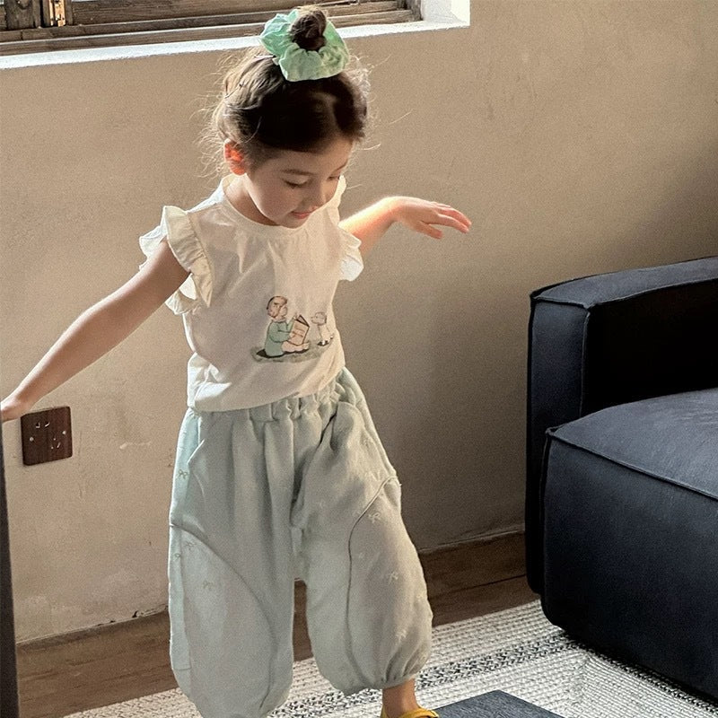 Girls Mint Green Flying Sleeve T-Shirt & Bloomers Set