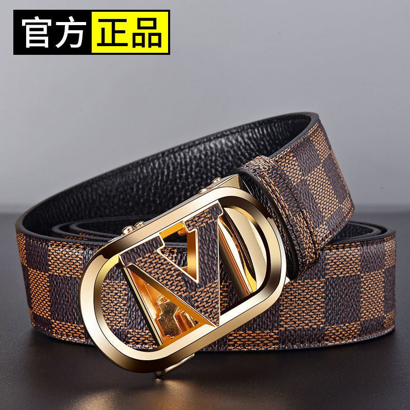 Men’s Cowhide Leather Belt – Automatic Buckle Jeans Belt