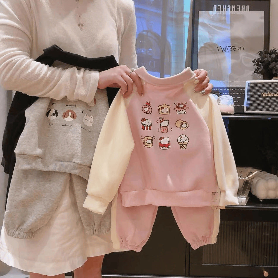 Kids Korean Cartoon Sweatshirt & Sweatpants Set 2026