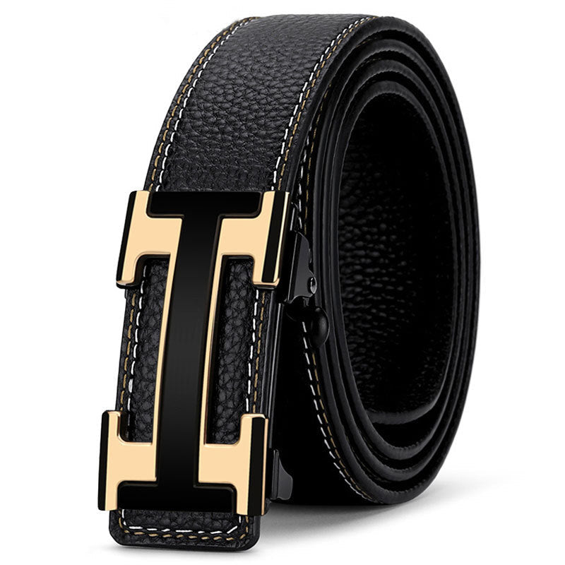 Men’s Cowhide Leather Belt – Automatic Buckle Casual Fit
