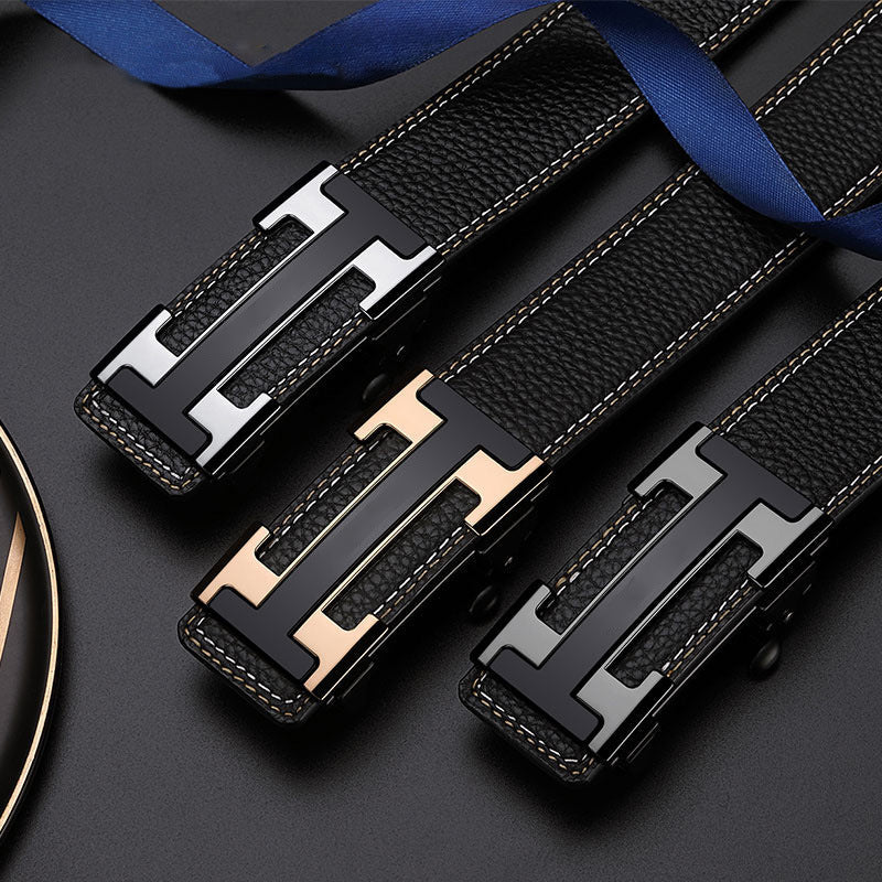 Men’s Cowhide Leather Belt – Automatic Buckle Casual Fit
