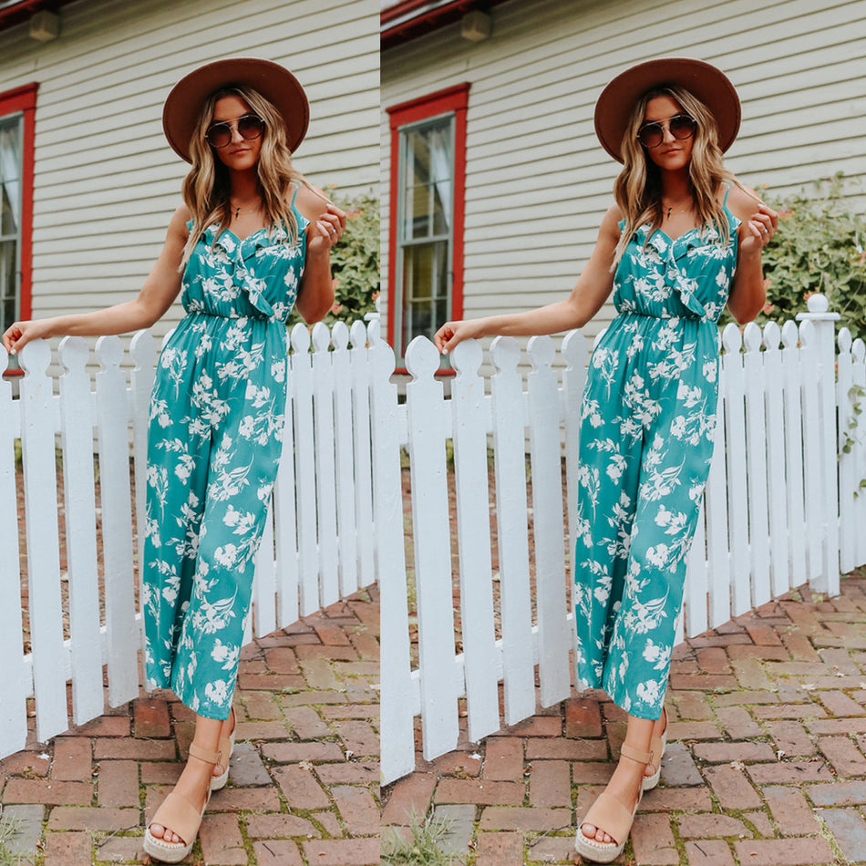 Sexy V-Neck Floral Jumpsuit – Loose Backless Summer Bodysuit