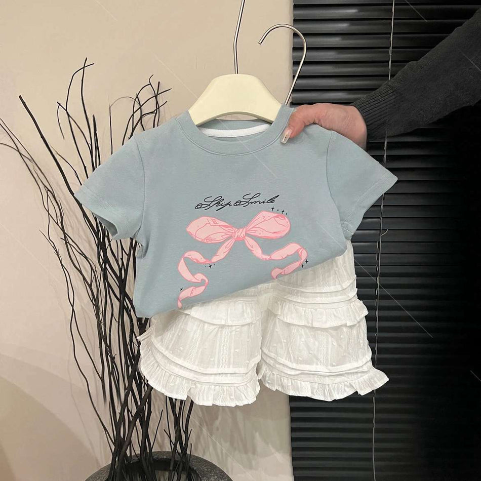 Girls Korean Short-Sleeve T-Shirt & Shorts Set 2026