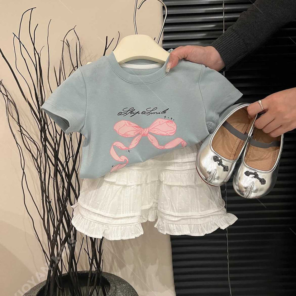 Girls Korean Short-Sleeve T-Shirt & Shorts Set 2026