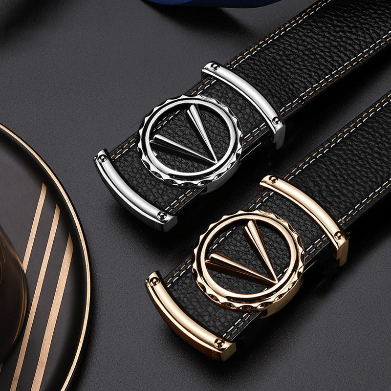 Trendy Men's Leather Automatic Buckle Belt