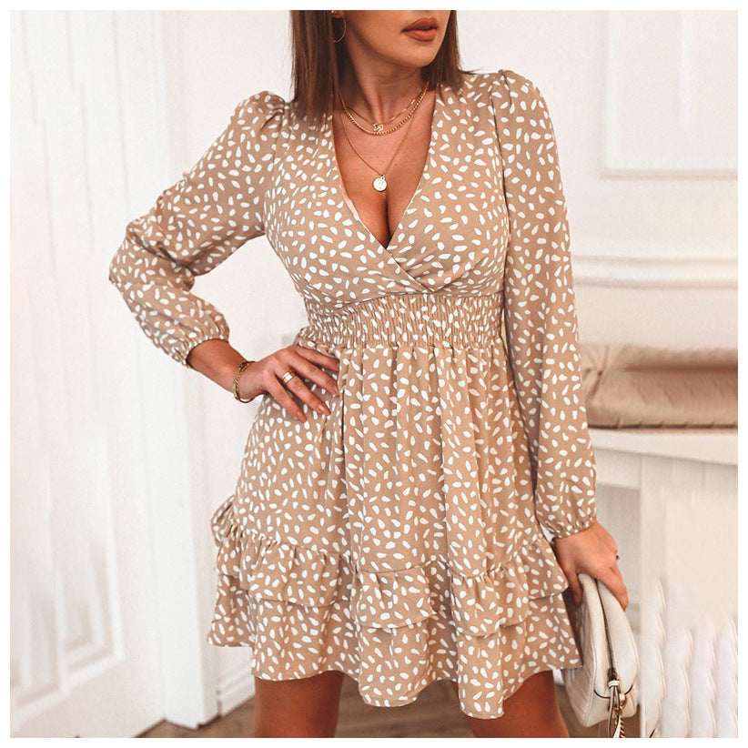 Sexy V-Neck Princess Sleeve Dress – Elegant Winter Floral