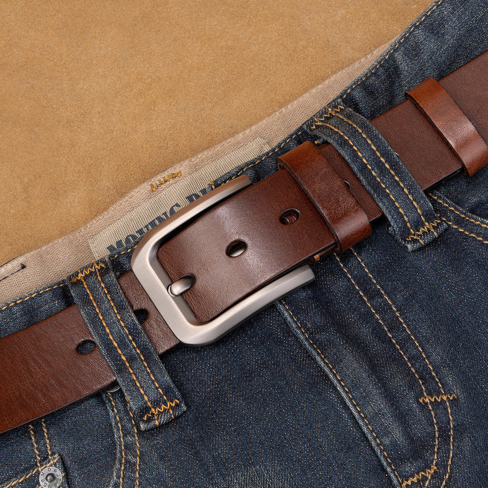 Premium Men’s Cowhide Leather Pin Buckle Belt