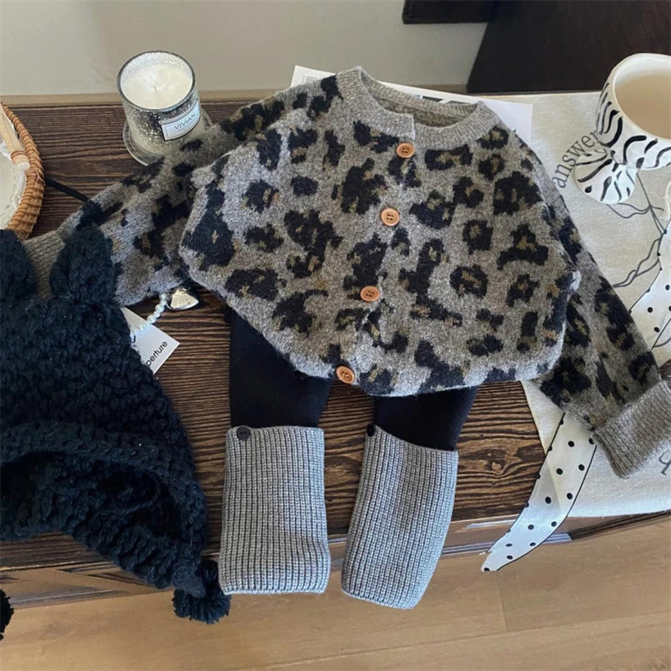 Girls Leopard Sweater & Velvet Leggings Set 2026