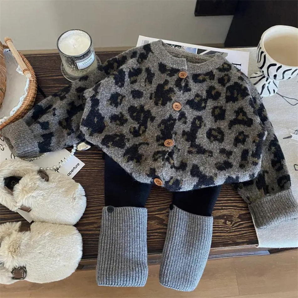 Girls Leopard Sweater & Velvet Leggings Set 2026