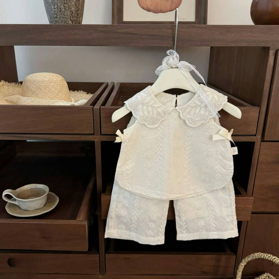 Girls Cotton Bow Vest & Wide-Leg Pants Set 2026