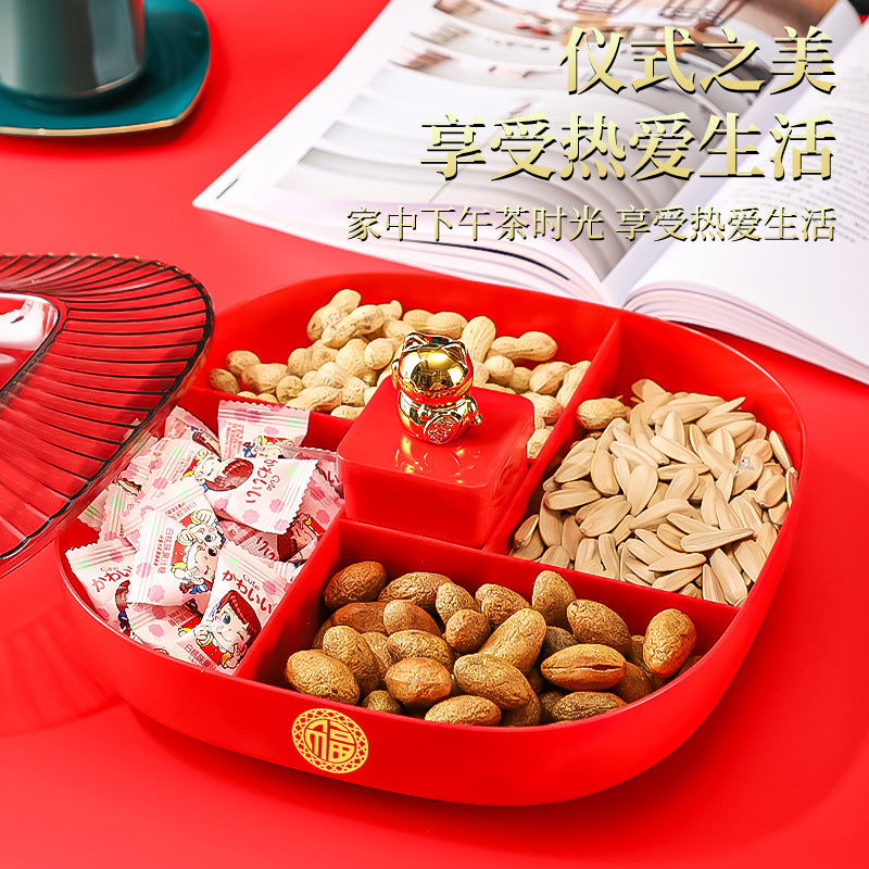 New Year Rotating Candy Box Fruit Plate With Lid Coffee Tray