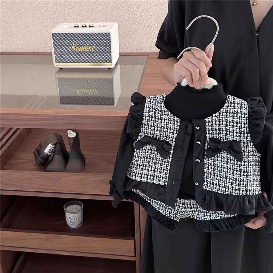Girls Plaid Vest & Shorts Set Korean Style