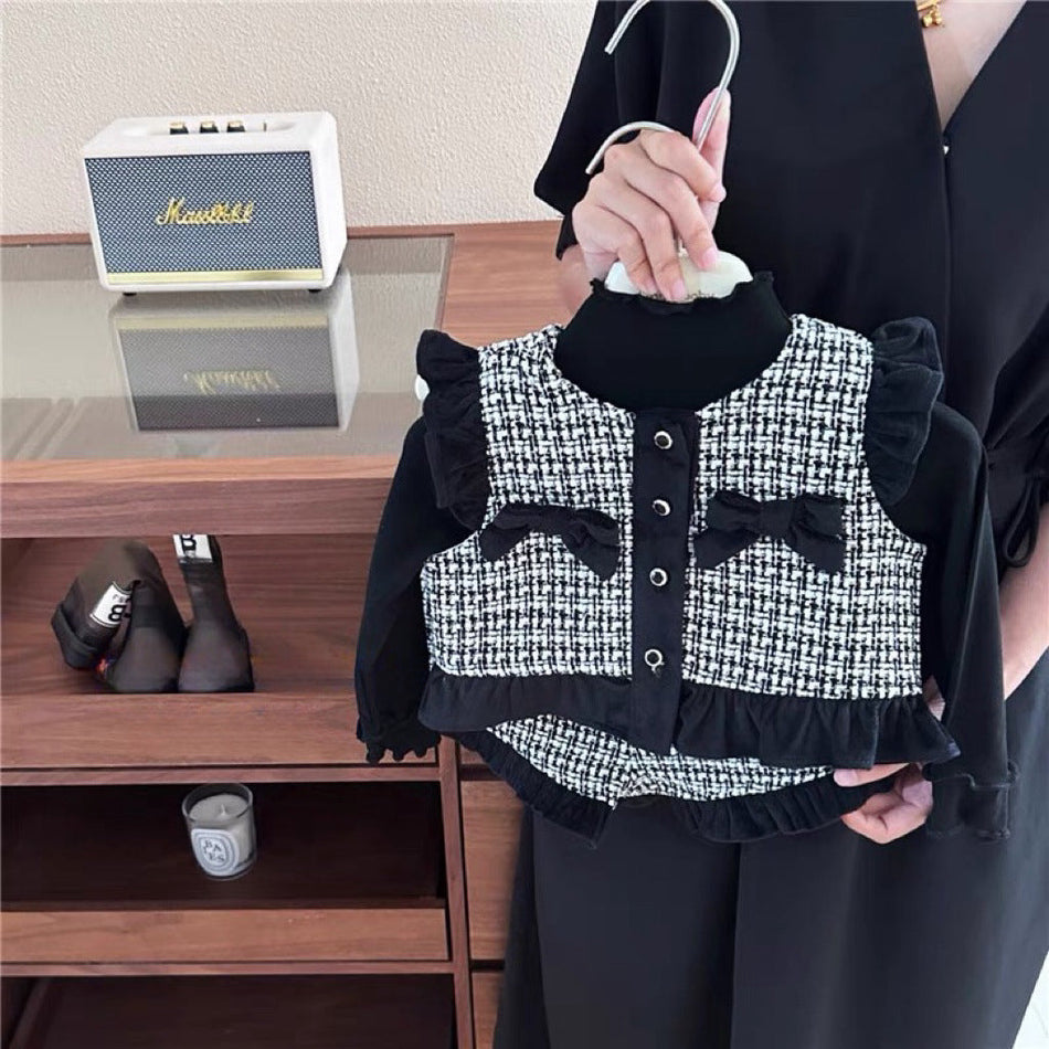 Girls Plaid Vest & Shorts Set Korean Style