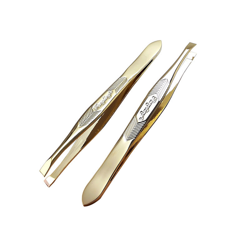 Gold-Plated Arrow Eyebrow Tweezers | Stainless Steel Clip