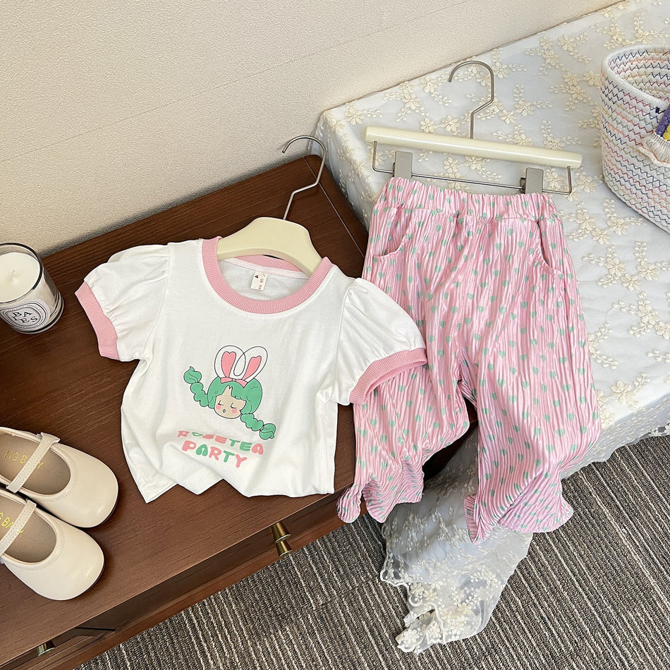 Girls Summer Short Sleeve Top & Love Pants Set 2026