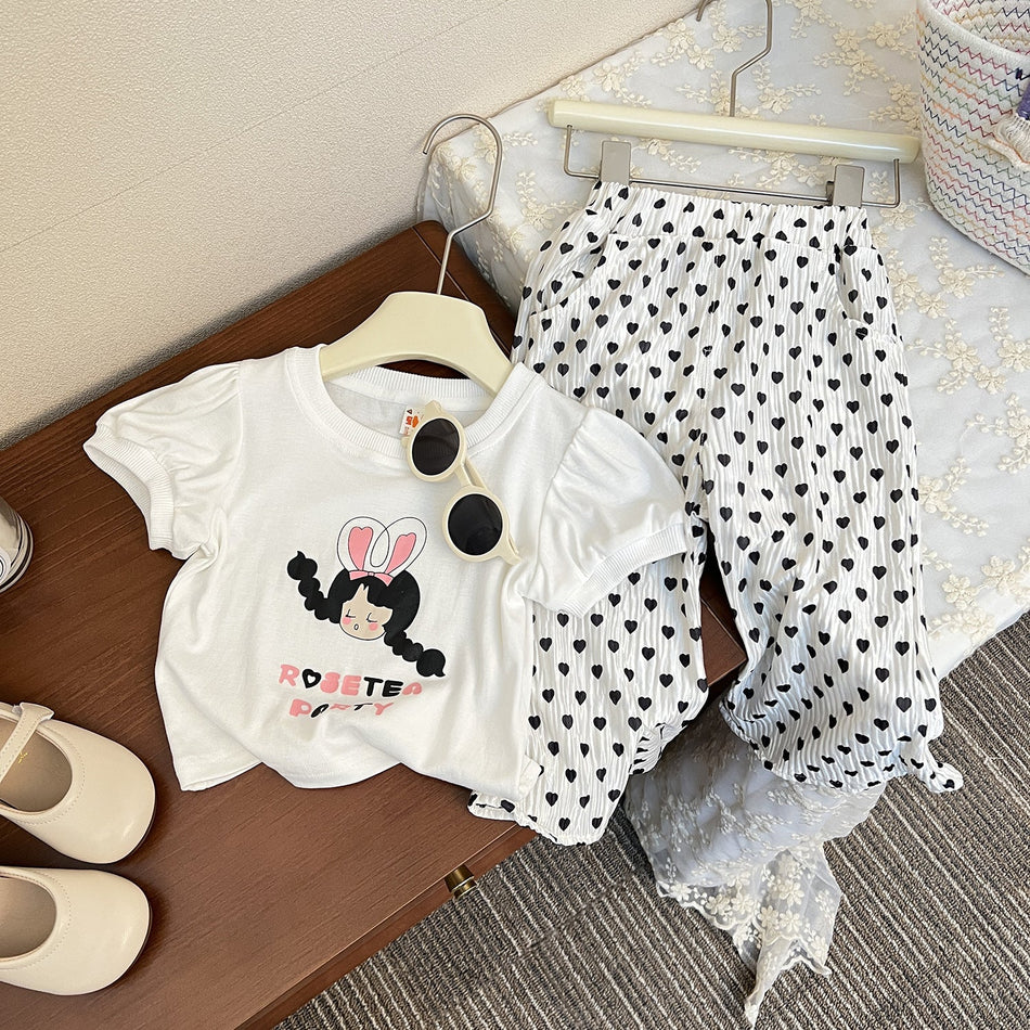 Girls Summer Short Sleeve Top & Love Pants Set 2026
