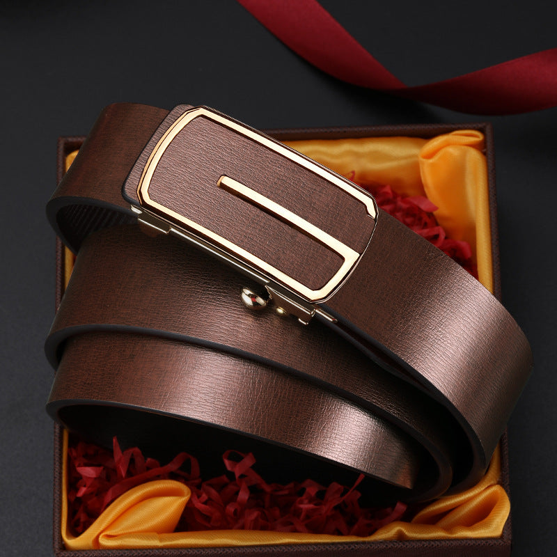 Men’s Cowhide Leather Toothless Automatic Belt
