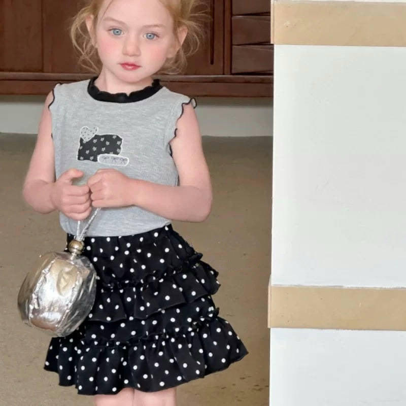 Girls Vest Top & Polo Dot Skirt Set 2026