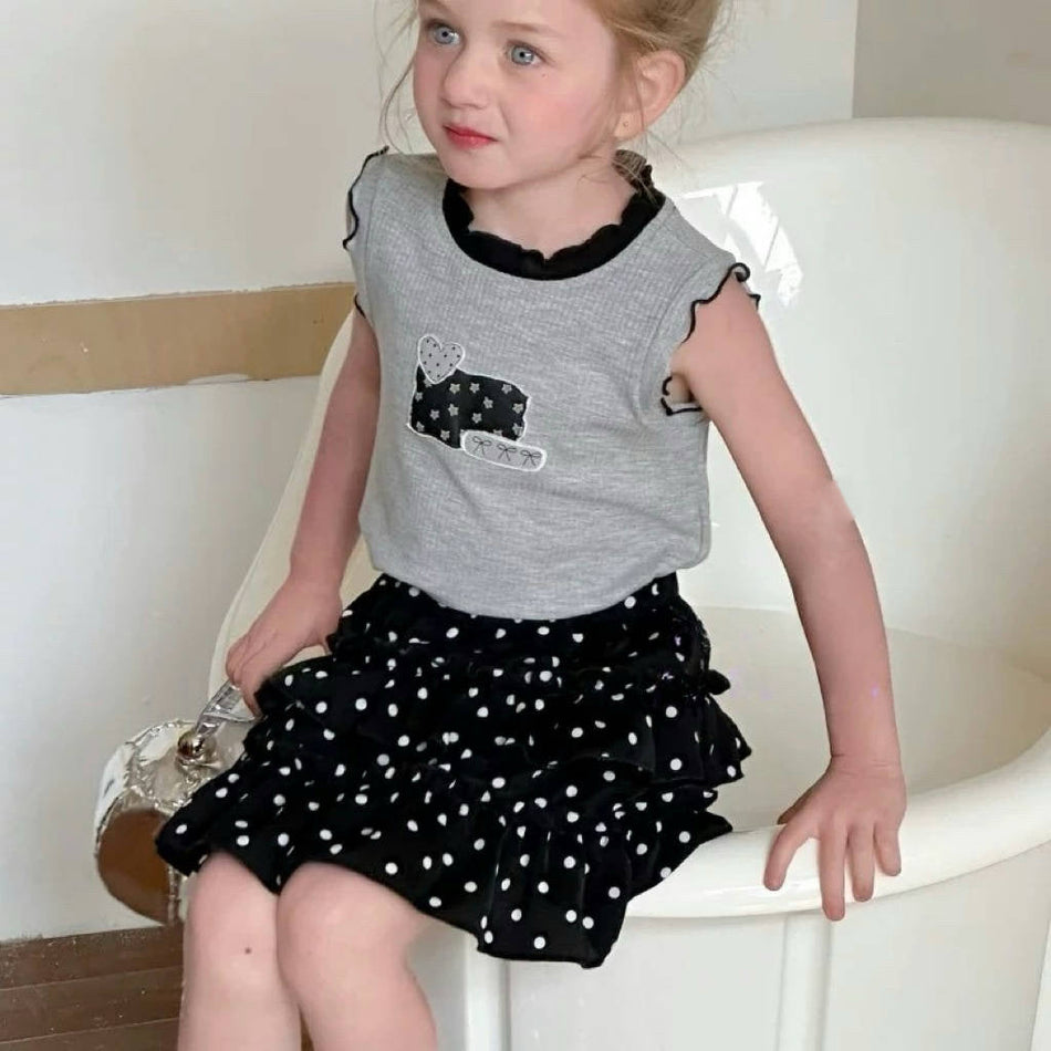 Girls Vest Top & Polo Dot Skirt Set 2026