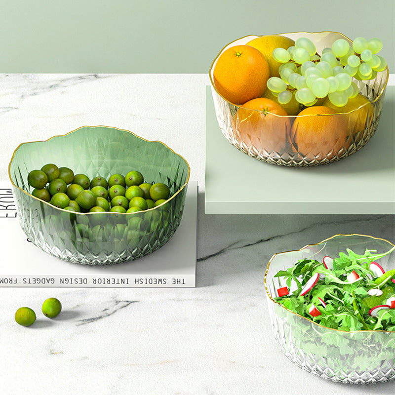 Gold Edge Fruit Plate Living Room Salad Dessert Snack Bowl