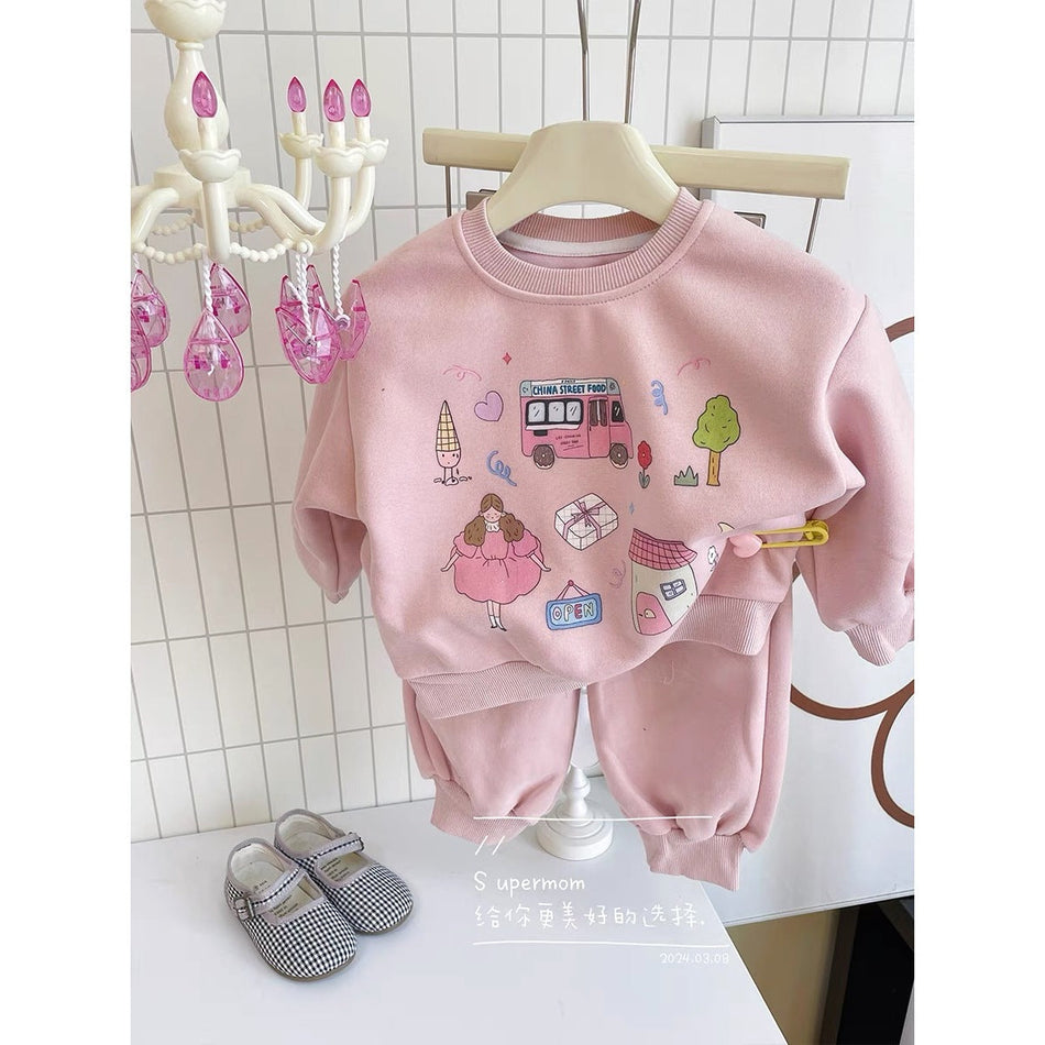Girls Cartoon Sweatshirt & Pants Set 2026