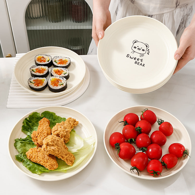 Bear Cream Style Round Dinner Plate Fruit Snack Storage Tray