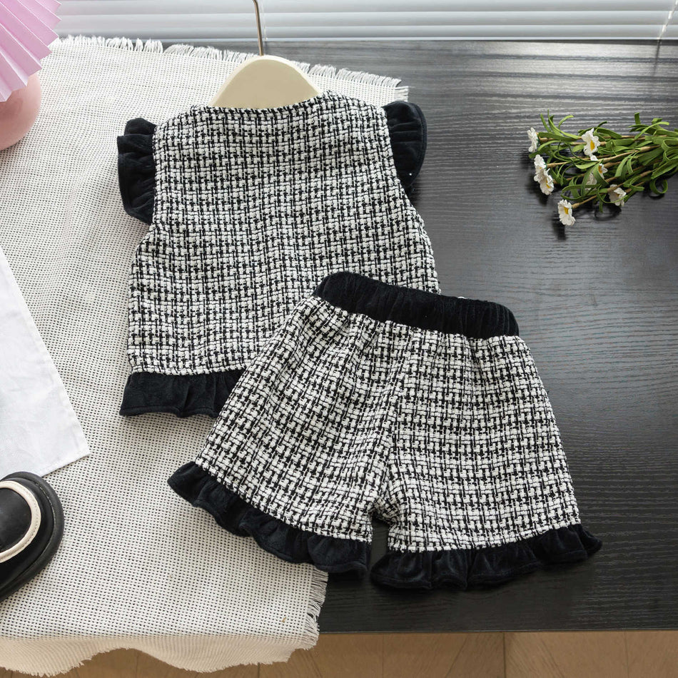 Girls Plaid Vest & Shorts Spring Set 2026