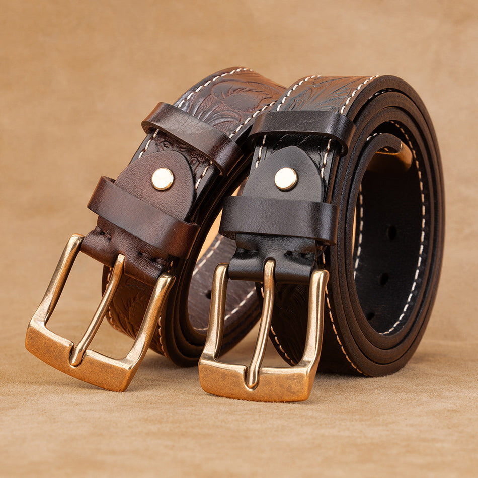 Men’s First-Layer Cowhide Leather Pin Buckle Belt