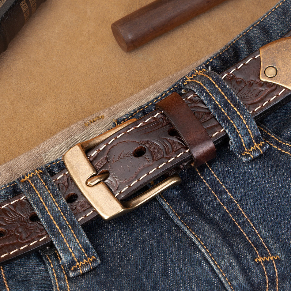 Men’s First-Layer Cowhide Leather Pin Buckle Belt
