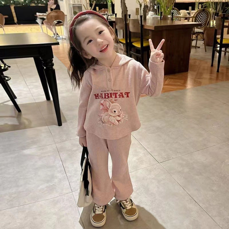 Girls Hooded Rabbit Sweater & Pants Set 2023