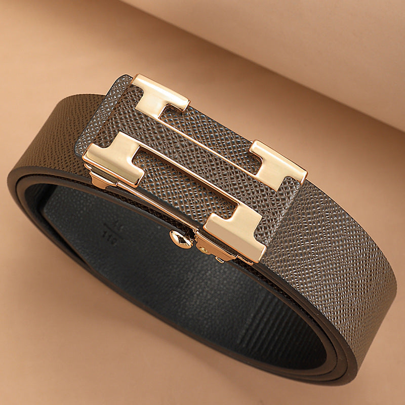 Men’s Toothless Automatic Cowhide Business Belt