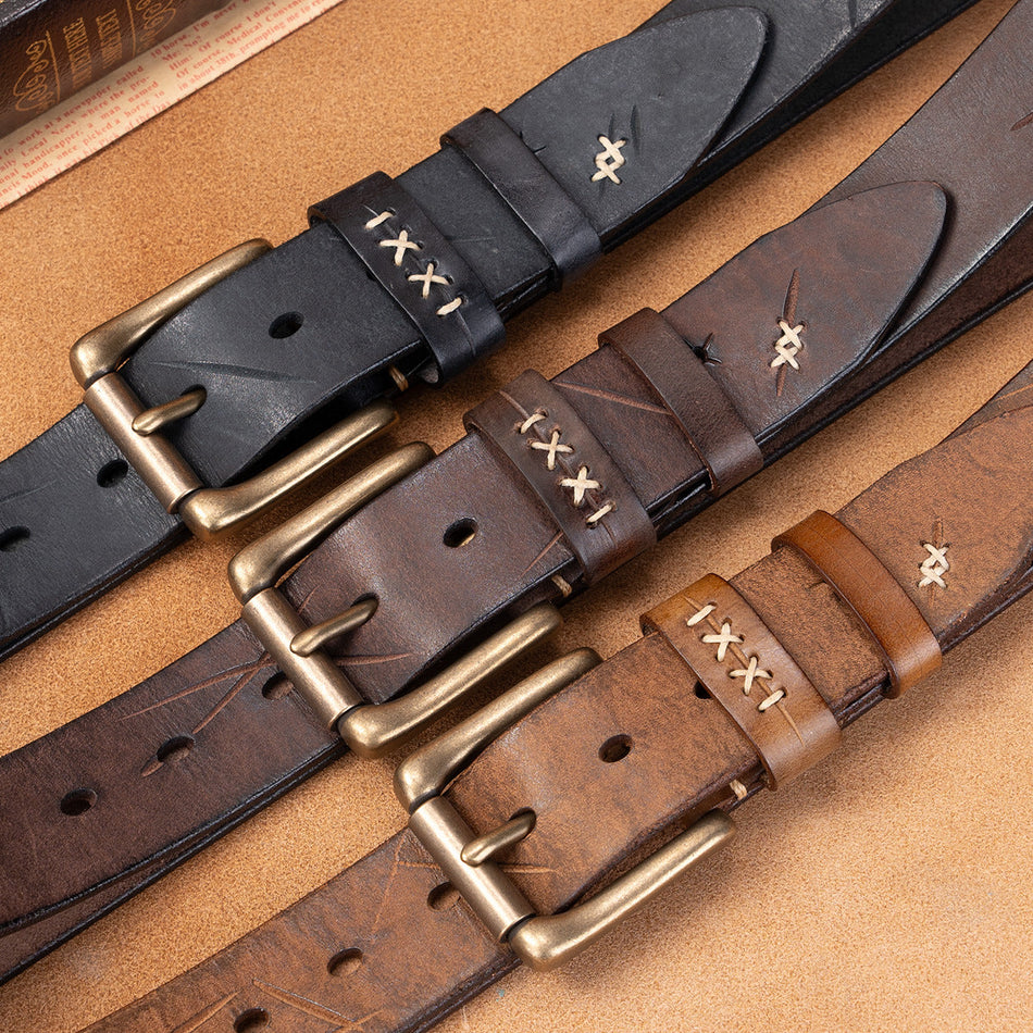 Men’s First-Layer Cowhide Leather Pin Buckle Belt