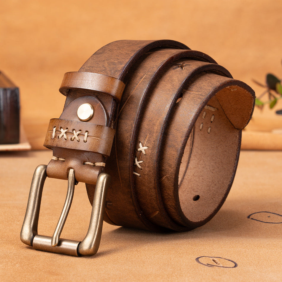 Men’s First-Layer Cowhide Leather Pin Buckle Belt
