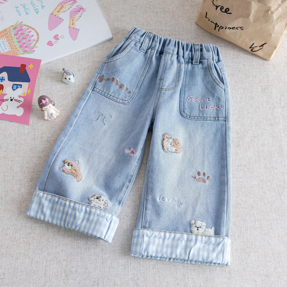 Kids Embroidered Blue Jeans Loose Fit 2026