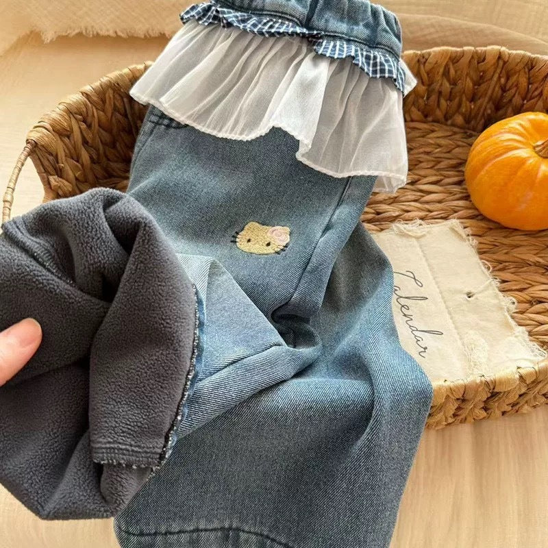 Girls Fleece-Lined Wide-Leg Jeans Winter