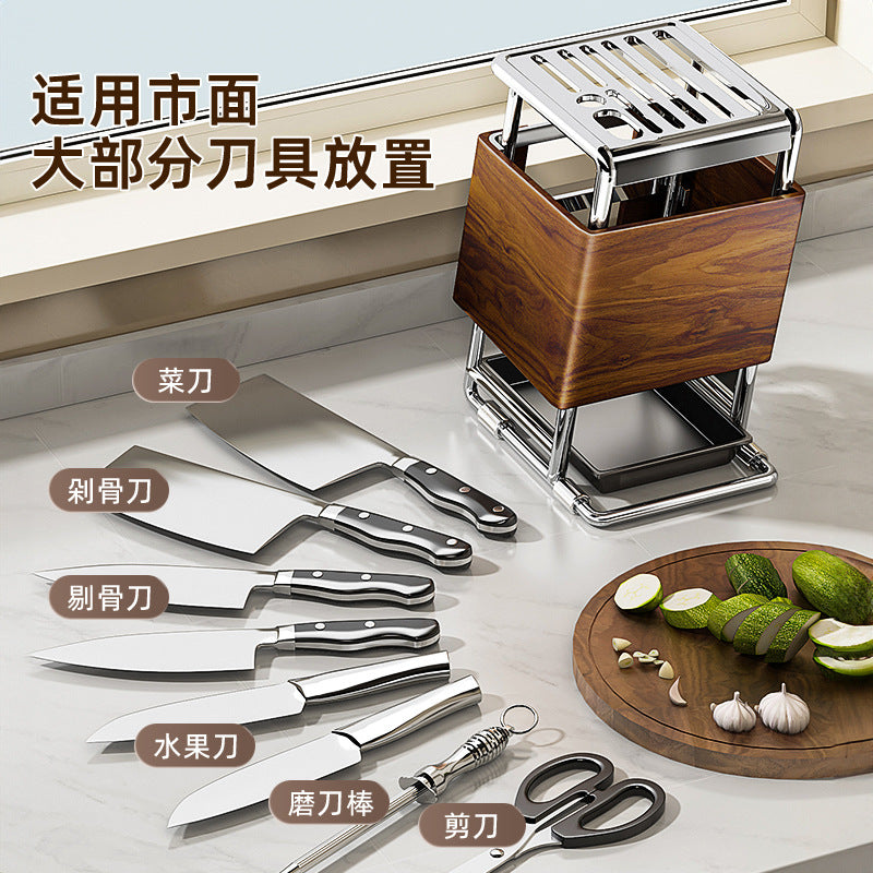 Wood Grain Knife Holder Storage Rack Kitchen Countertop Organizer