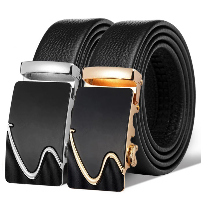 Men’s Automatic Leather Belt with Alloy Letter Buckle