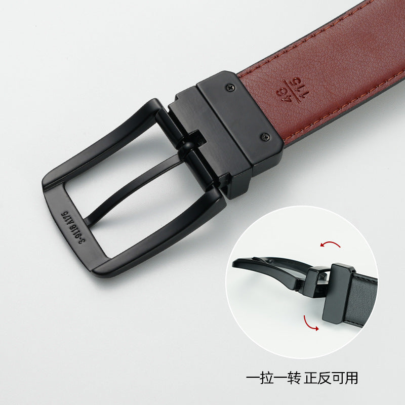 Double-Sided Men’s Cowhide Rotatable Pin Belt
