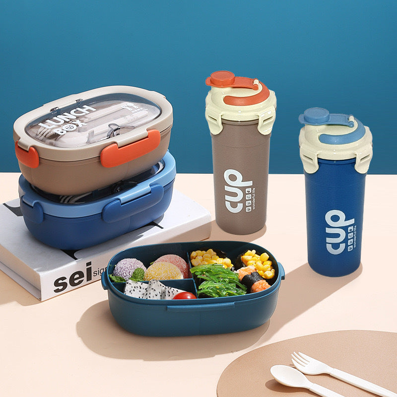 Portable Compartment Oval Lunch Box Set with Water Cup