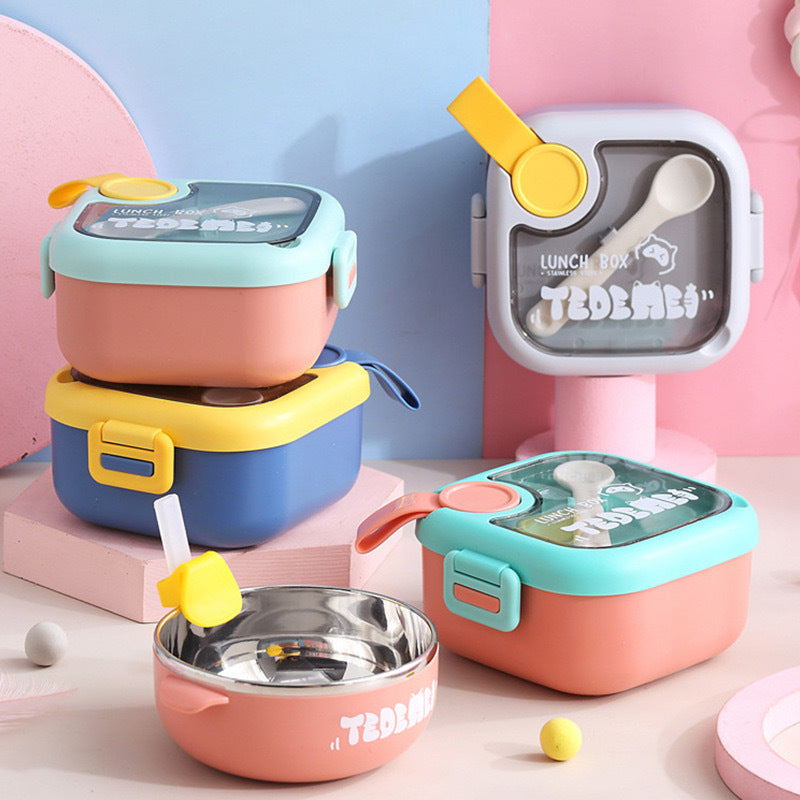 Stainless Steel Kids Food Bowl Insulated Baby Lunch Box Set