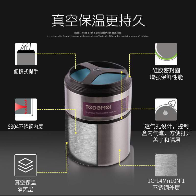 304 Stainless Steel Vacuum Insulated Round Lunch Box Portable
