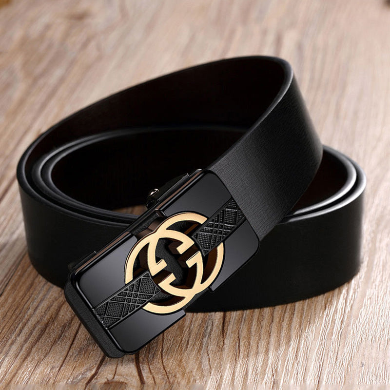 Men’s Korean-Style Leather Belt – Toothless Automatic Buckle
