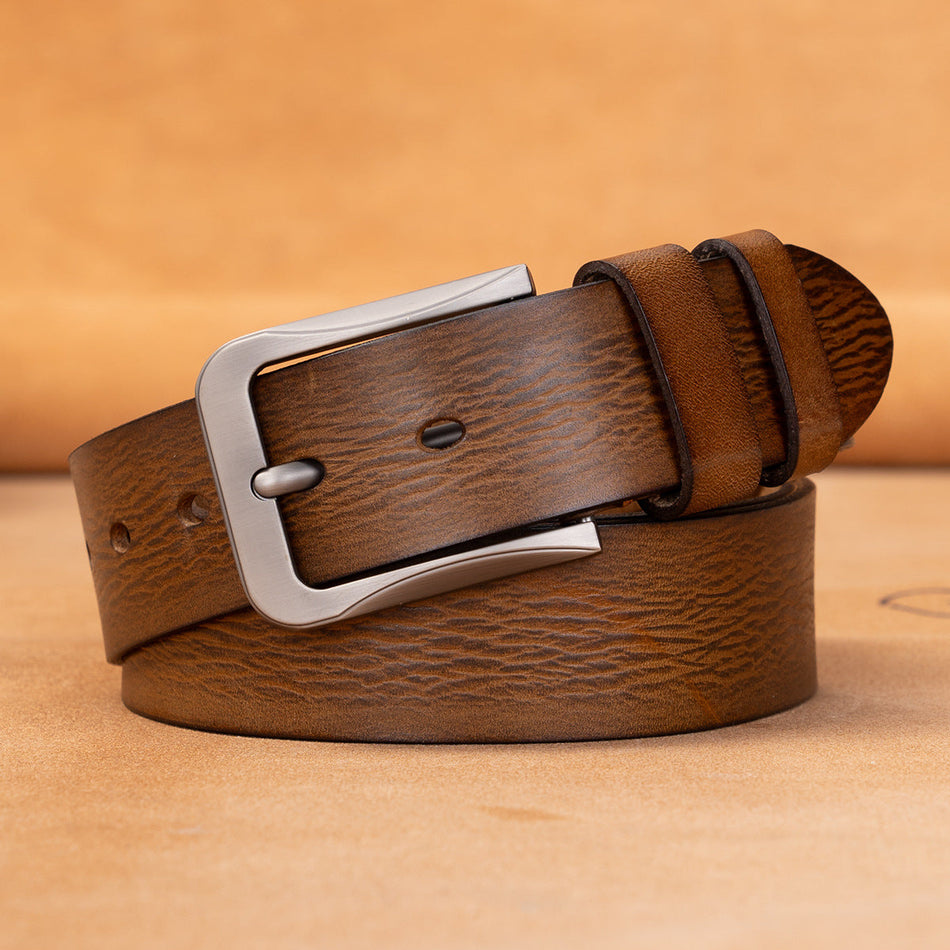 Men’s Cowhide Leather Belt – Vintage Pin Buckle Classic
