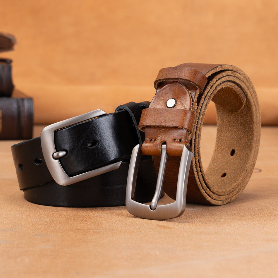 Men’s Retro Cowhide Leather Pin Buckle Belt – Classic Style